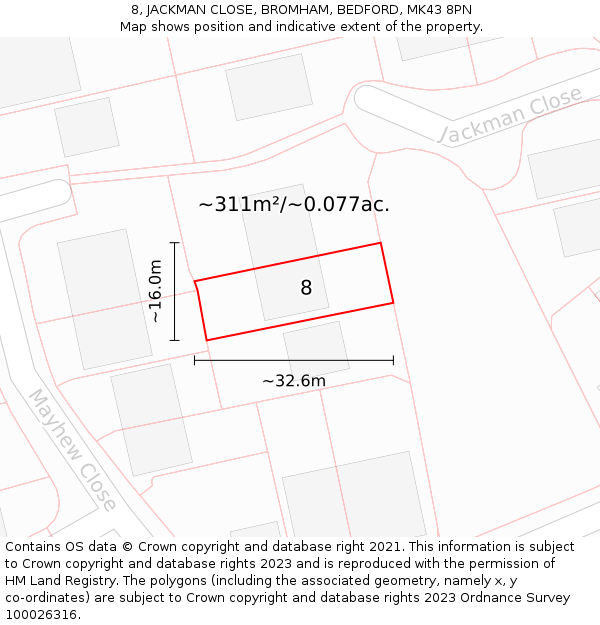 8, JACKMAN CLOSE, BROMHAM, BEDFORD, MK43 8PN: Plot and title map