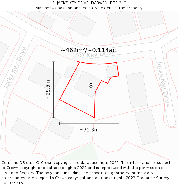 8, JACKS KEY DRIVE, DARWEN, BB3 2LG: Plot and title map