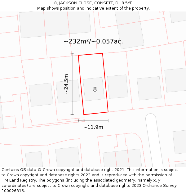 8, JACKSON CLOSE, CONSETT, DH8 5YE: Plot and title map