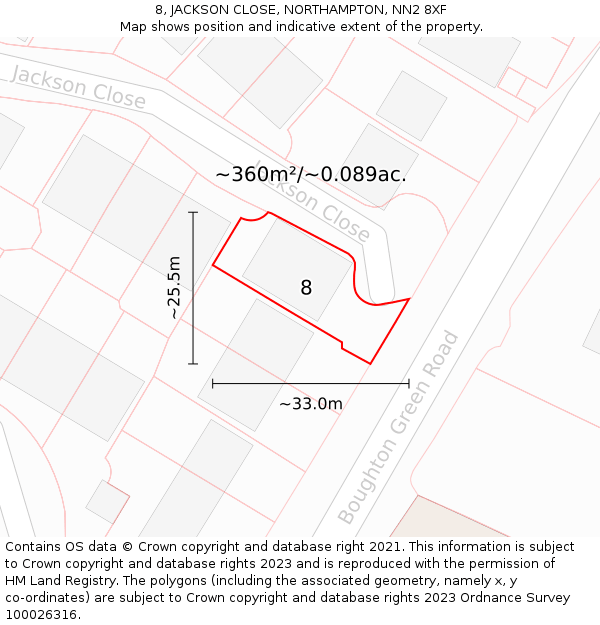 8, JACKSON CLOSE, NORTHAMPTON, NN2 8XF: Plot and title map