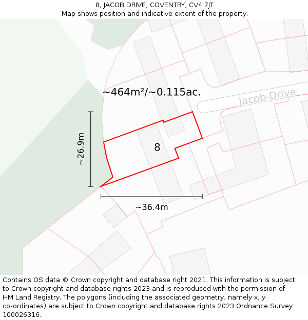 8, JACOB DRIVE, COVENTRY, CV4 7JT: Plot and title map