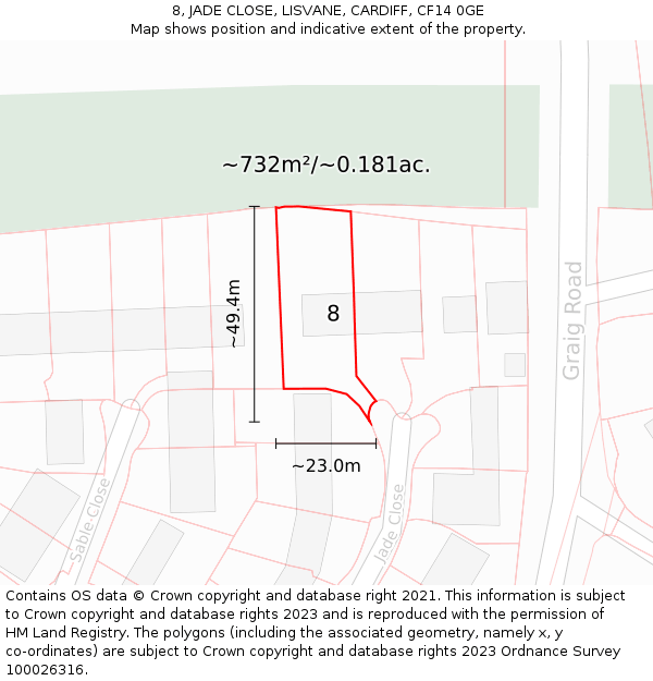 8, JADE CLOSE, LISVANE, CARDIFF, CF14 0GE: Plot and title map