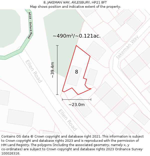 8, JAKEMAN WAY, AYLESBURY, HP21 8FT: Plot and title map