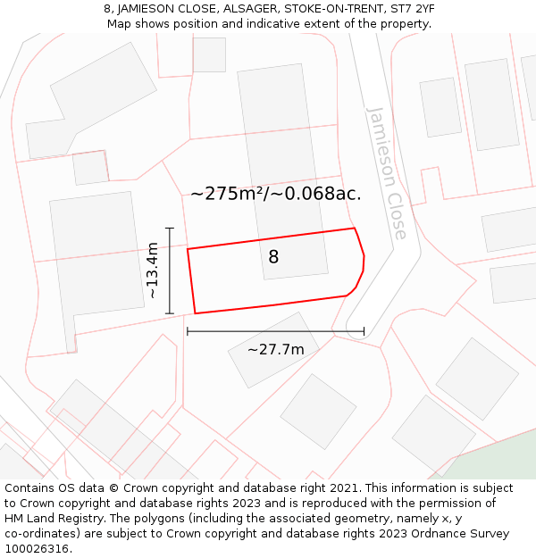 8, JAMIESON CLOSE, ALSAGER, STOKE-ON-TRENT, ST7 2YF: Plot and title map