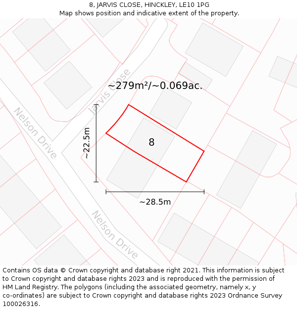 8, JARVIS CLOSE, HINCKLEY, LE10 1PG: Plot and title map