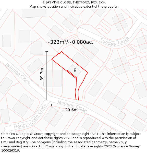 8, JASMINE CLOSE, THETFORD, IP24 2XH: Plot and title map