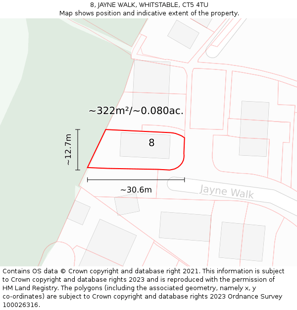 8, JAYNE WALK, WHITSTABLE, CT5 4TU: Plot and title map