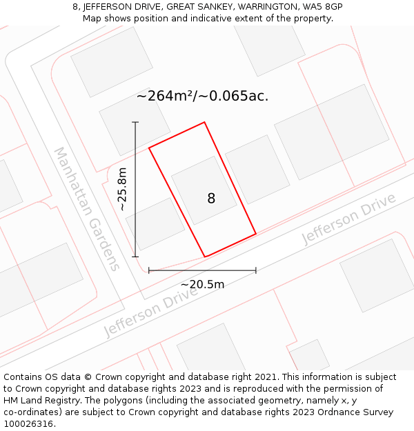 8, JEFFERSON DRIVE, GREAT SANKEY, WARRINGTON, WA5 8GP: Plot and title map