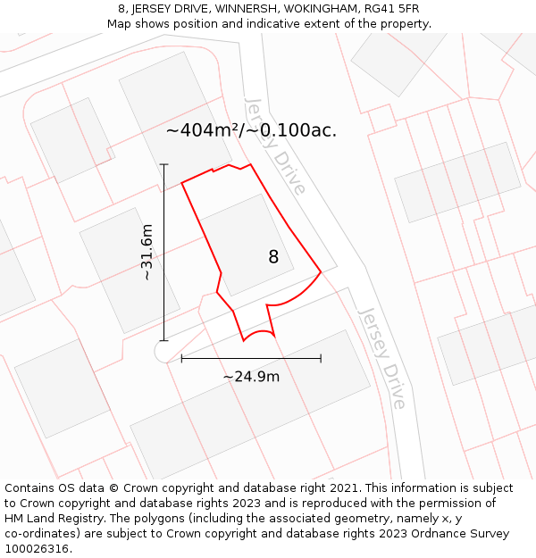 8, JERSEY DRIVE, WINNERSH, WOKINGHAM, RG41 5FR: Plot and title map