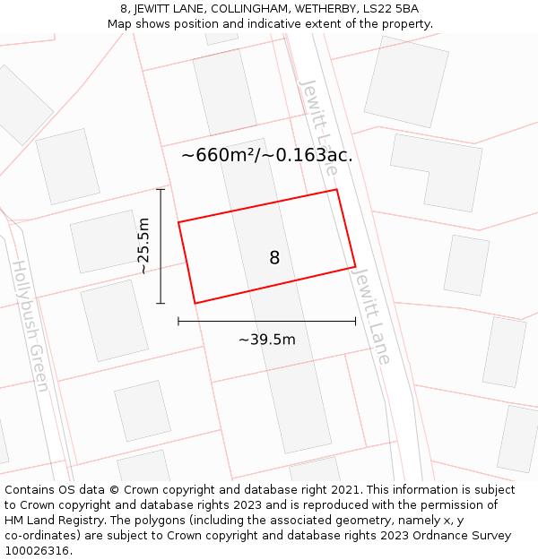 8, JEWITT LANE, COLLINGHAM, WETHERBY, LS22 5BA: Plot and title map