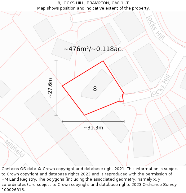 8, JOCKS HILL, BRAMPTON, CA8 1UT: Plot and title map