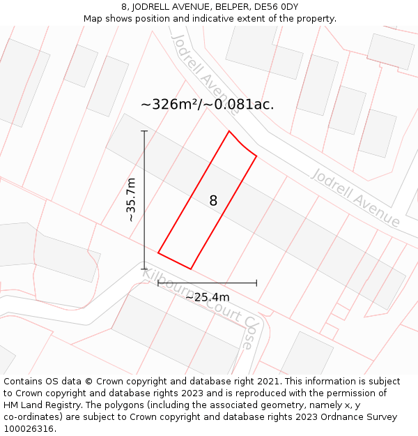 8, JODRELL AVENUE, BELPER, DE56 0DY: Plot and title map