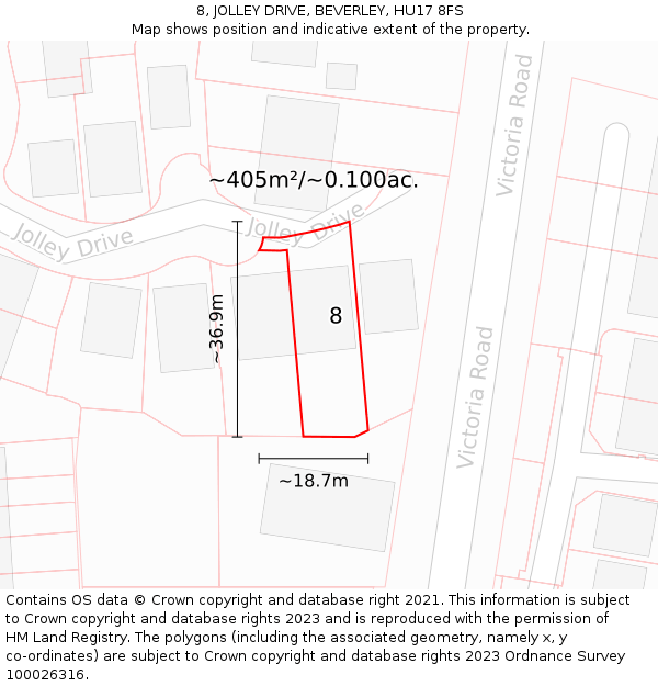 8, JOLLEY DRIVE, BEVERLEY, HU17 8FS: Plot and title map