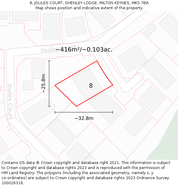 8, JOULES COURT, SHENLEY LODGE, MILTON KEYNES, MK5 7BA: Plot and title map