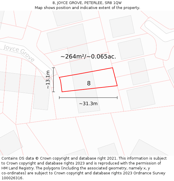 8, JOYCE GROVE, PETERLEE, SR8 1QW: Plot and title map