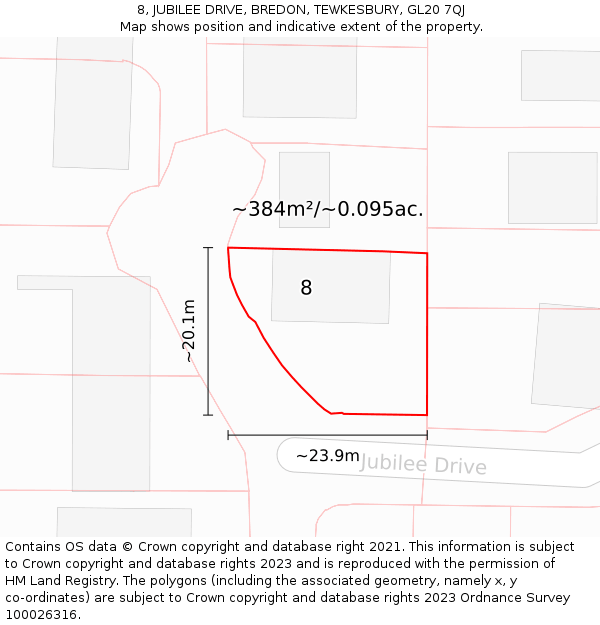 8, JUBILEE DRIVE, BREDON, TEWKESBURY, GL20 7QJ: Plot and title map