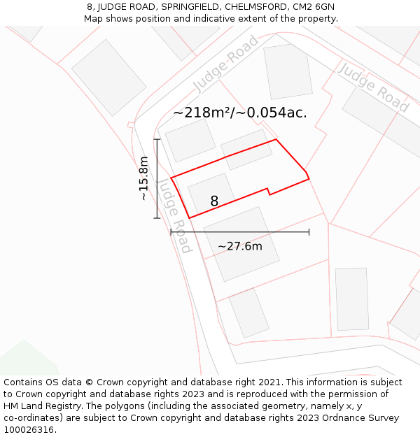 8, JUDGE ROAD, SPRINGFIELD, CHELMSFORD, CM2 6GN: Plot and title map