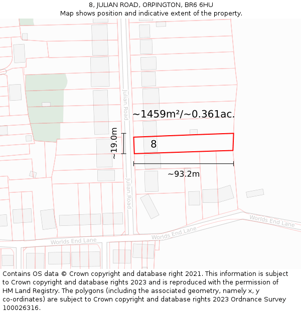 8, JULIAN ROAD, ORPINGTON, BR6 6HU: Plot and title map