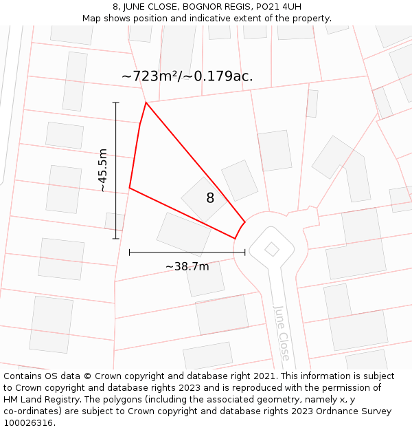 8, JUNE CLOSE, BOGNOR REGIS, PO21 4UH: Plot and title map