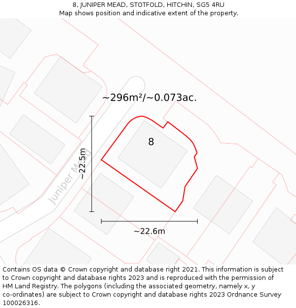 8, JUNIPER MEAD, STOTFOLD, HITCHIN, SG5 4RU: Plot and title map