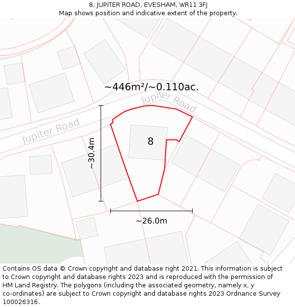 8, JUPITER ROAD, EVESHAM, WR11 3FJ: Plot and title map