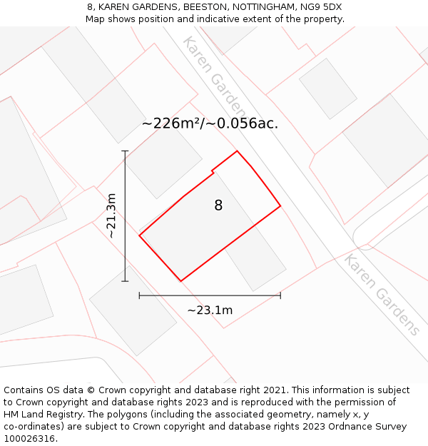 8, KAREN GARDENS, BEESTON, NOTTINGHAM, NG9 5DX: Plot and title map