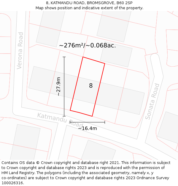 8, KATMANDU ROAD, BROMSGROVE, B60 2SP: Plot and title map