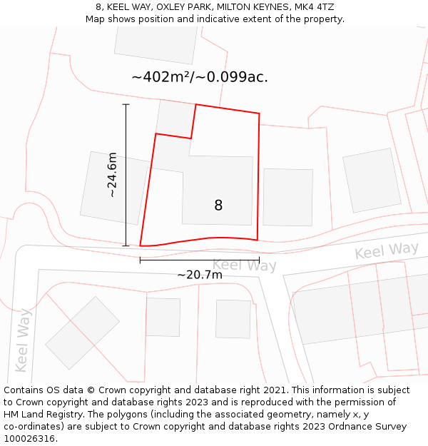 8, KEEL WAY, OXLEY PARK, MILTON KEYNES, MK4 4TZ: Plot and title map