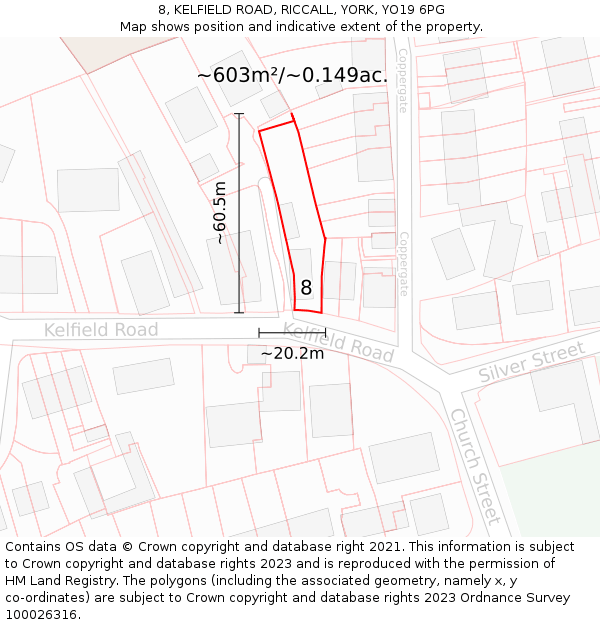 8, KELFIELD ROAD, RICCALL, YORK, YO19 6PG: Plot and title map