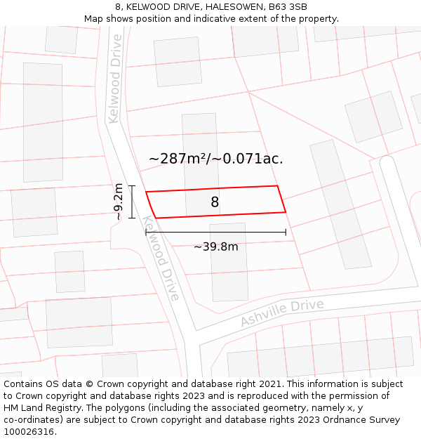 8, KELWOOD DRIVE, HALESOWEN, B63 3SB: Plot and title map