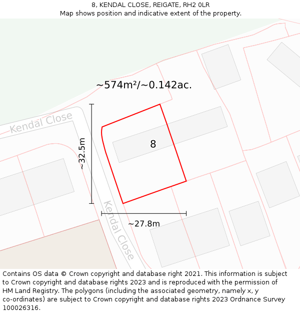 8, KENDAL CLOSE, REIGATE, RH2 0LR: Plot and title map