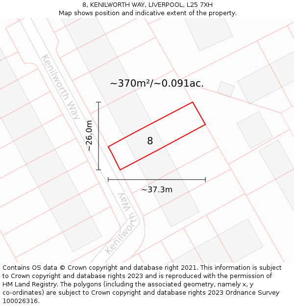 8, KENILWORTH WAY, LIVERPOOL, L25 7XH: Plot and title map