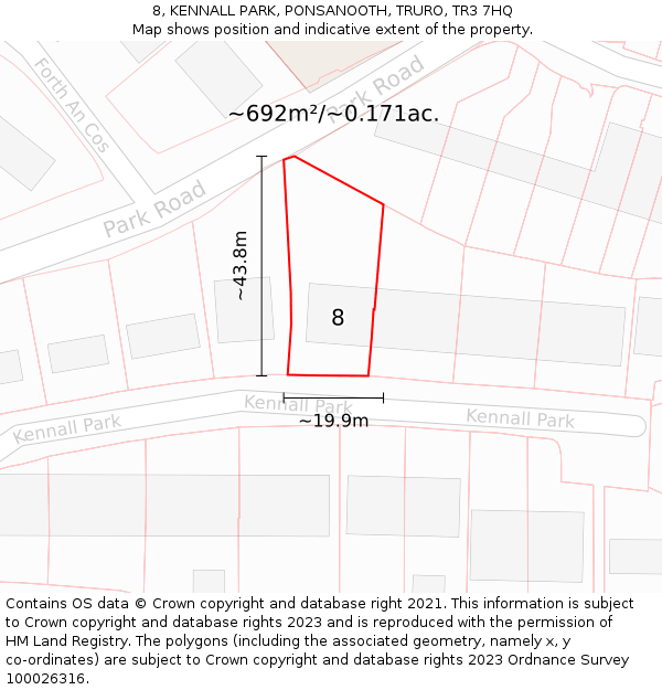 8, KENNALL PARK, PONSANOOTH, TRURO, TR3 7HQ: Plot and title map