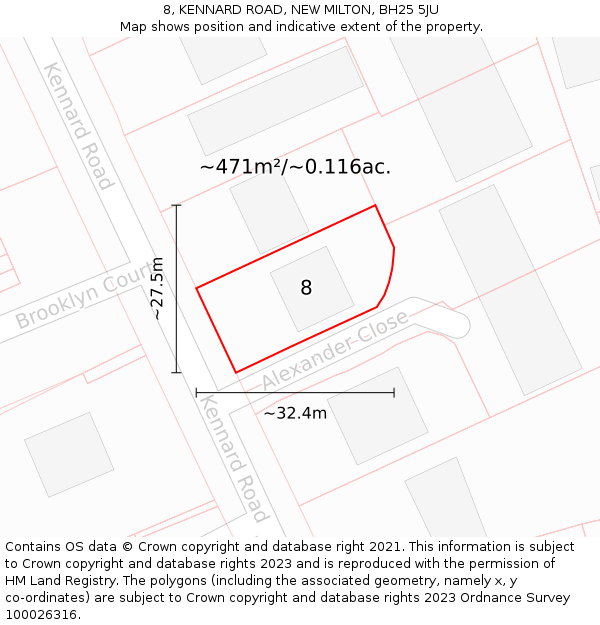 8, KENNARD ROAD, NEW MILTON, BH25 5JU: Plot and title map