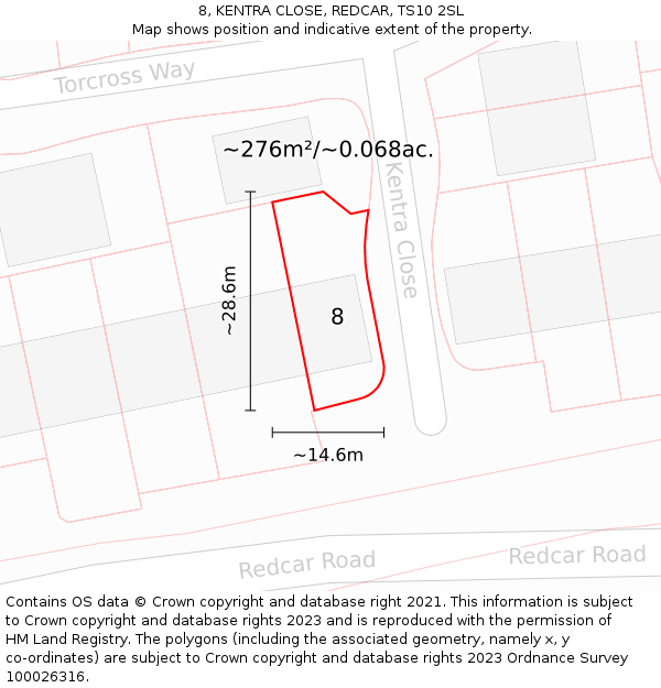 8, KENTRA CLOSE, REDCAR, TS10 2SL: Plot and title map