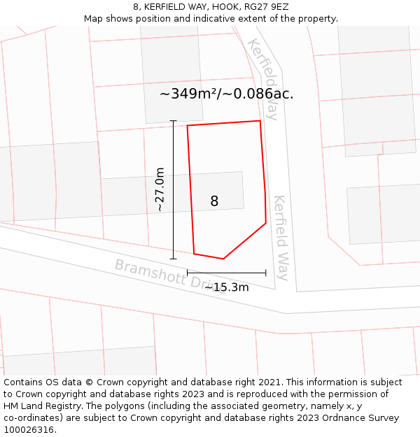 8, KERFIELD WAY, HOOK, RG27 9EZ: Plot and title map