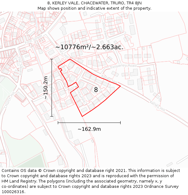 8, KERLEY VALE, CHACEWATER, TRURO, TR4 8JN: Plot and title map