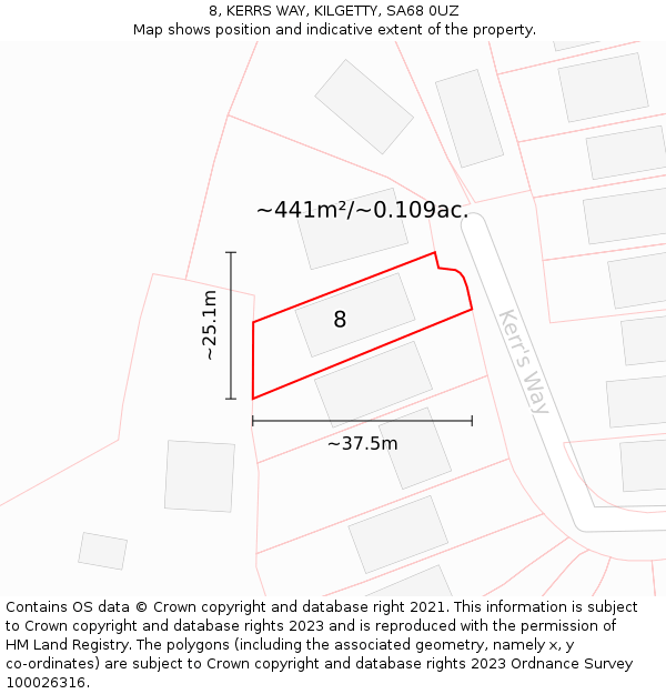 8, KERRS WAY, KILGETTY, SA68 0UZ: Plot and title map