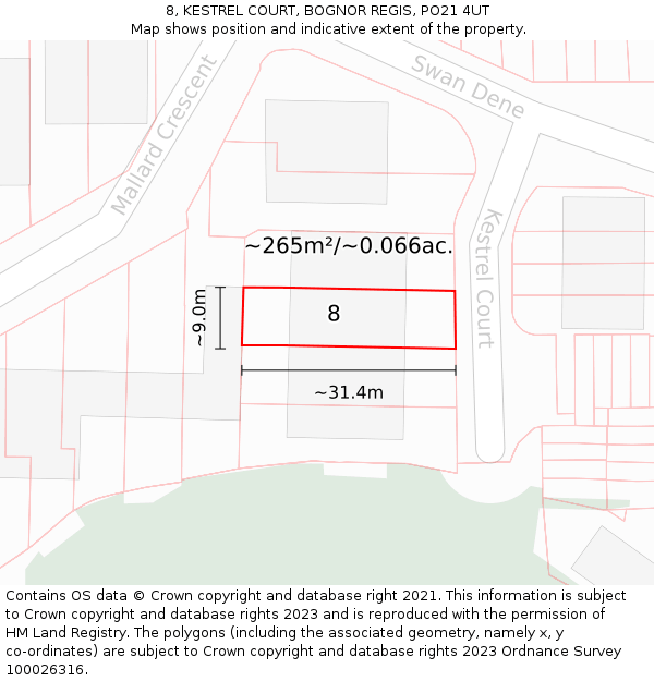 8, KESTREL COURT, BOGNOR REGIS, PO21 4UT: Plot and title map