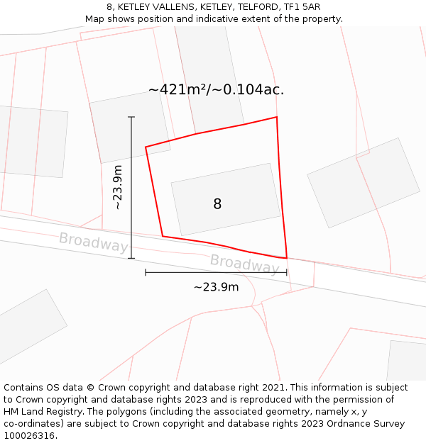 8, KETLEY VALLENS, KETLEY, TELFORD, TF1 5AR: Plot and title map