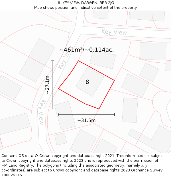 8, KEY VIEW, DARWEN, BB3 2JG: Plot and title map