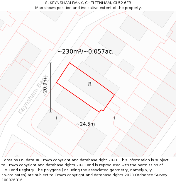 8, KEYNSHAM BANK, CHELTENHAM, GL52 6ER: Plot and title map