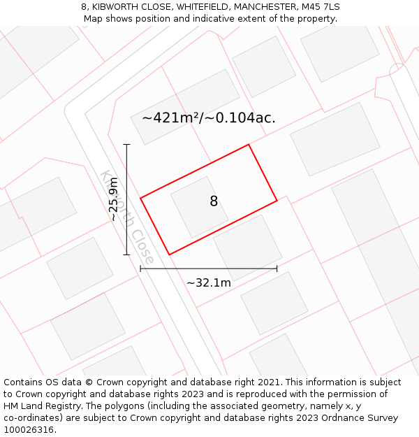 8, KIBWORTH CLOSE, WHITEFIELD, MANCHESTER, M45 7LS: Plot and title map