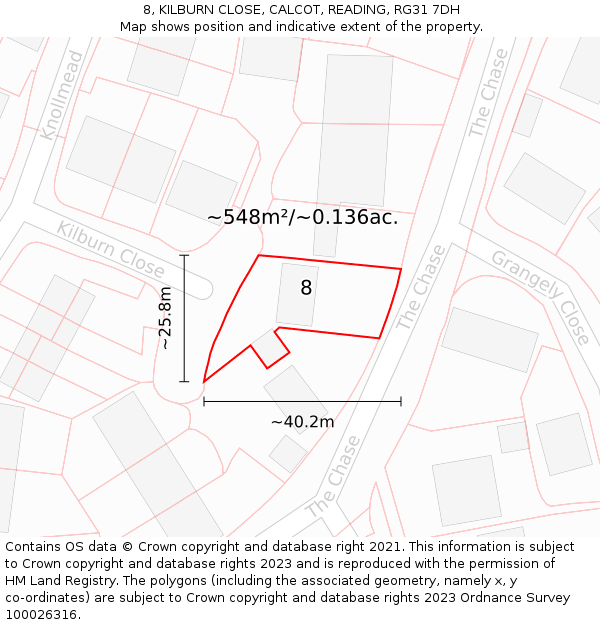 8, KILBURN CLOSE, CALCOT, READING, RG31 7DH: Plot and title map