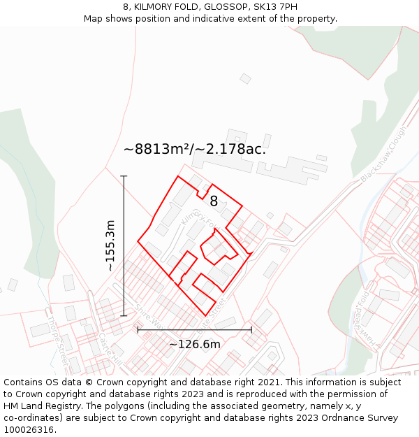8, KILMORY FOLD, GLOSSOP, SK13 7PH: Plot and title map