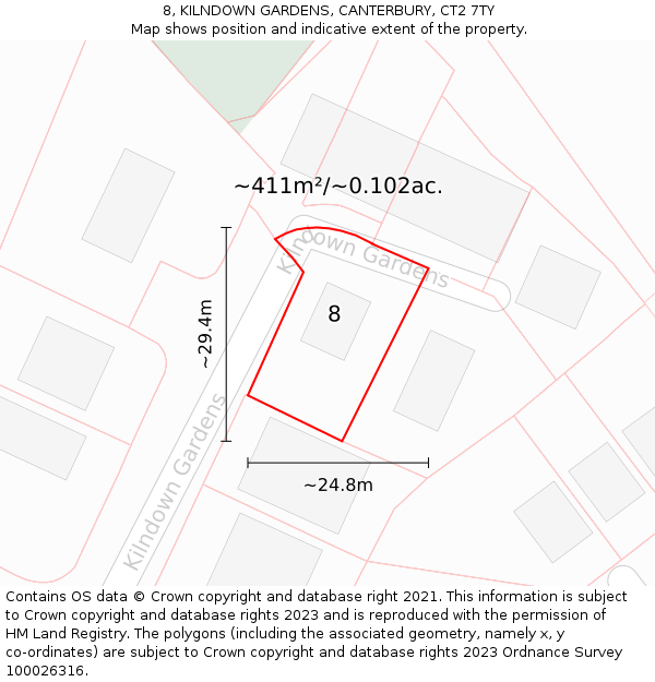 8, KILNDOWN GARDENS, CANTERBURY, CT2 7TY: Plot and title map