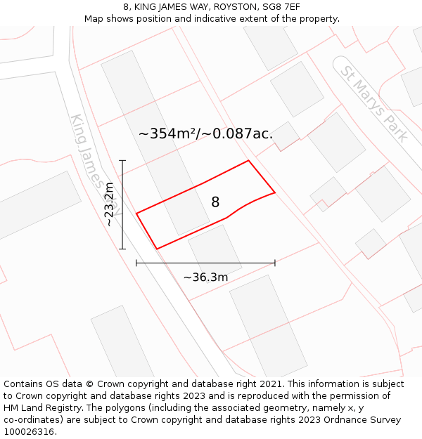 8, KING JAMES WAY, ROYSTON, SG8 7EF: Plot and title map