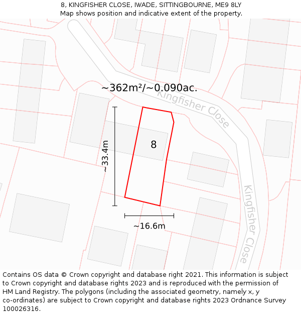 8, KINGFISHER CLOSE, IWADE, SITTINGBOURNE, ME9 8LY: Plot and title map