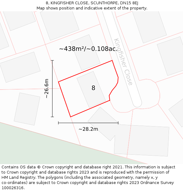 8, KINGFISHER CLOSE, SCUNTHORPE, DN15 8EJ: Plot and title map