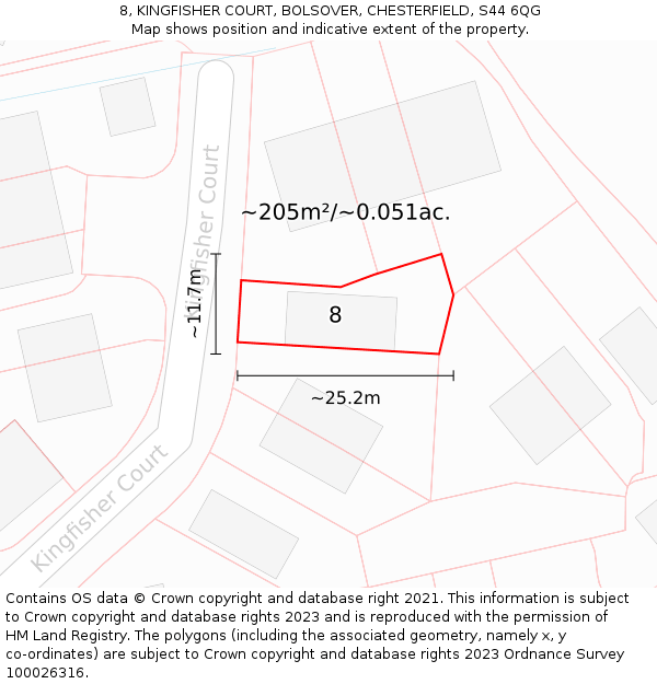 8, KINGFISHER COURT, BOLSOVER, CHESTERFIELD, S44 6QG: Plot and title map